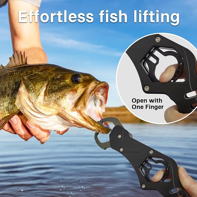 Eupheng Aluminum Pistol-Grip Fish Lip Gripper, One-Hand Operation Lightweight Fish Grabber Tool, Catfish Grippers Pliers for Lure Fishing and Kayak Fishing Accessories