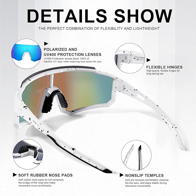 Polarized Sports Sunglasses for Men and Women,Fishing Cycling Mountain Bike Baseball Sunglasses with UV Protection