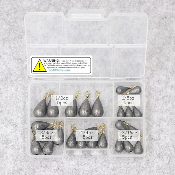 Fishing Weights Sinkers Kit, 25pcs Various Bass Casting Weights Drop Shot Sinkers Catfish for Saltwater Freshwater Fishing