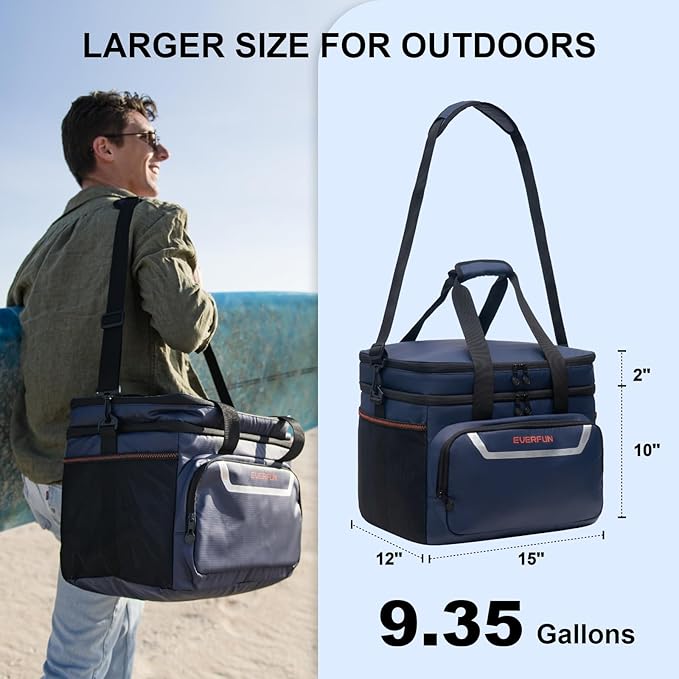 EVERFUN Small Compact Cooler Bag 24/48 Can Insulated Lunch Box Double Deck Soft Leak-Proof Waterproof Collapsible Ice Chest for Men Women Work Travel Car Trip Picnic Beach