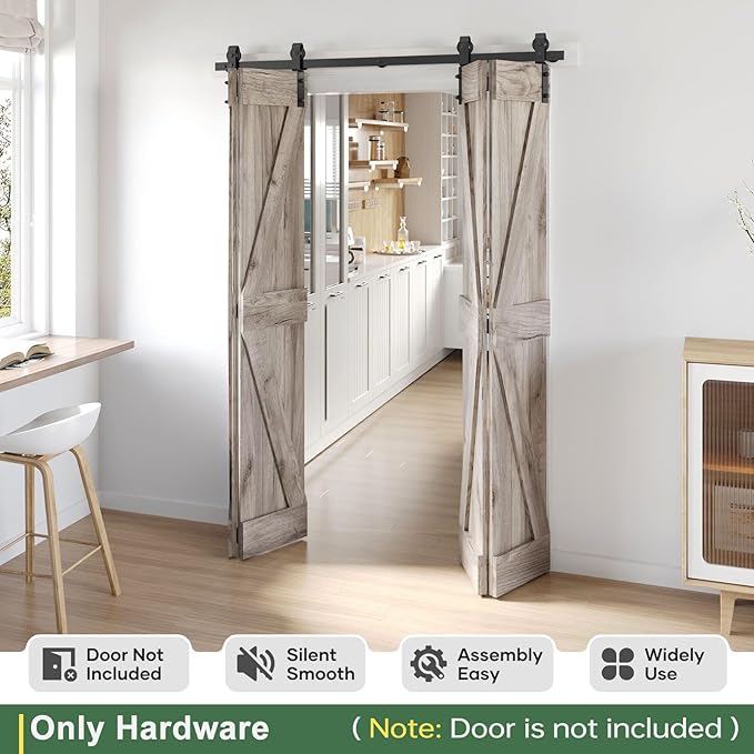 70" Bifold Sliding Barn Door Hardware Track Kit,Side Mounted Black J Shape Roller,Smoothly and Quietly,Assembly Easy,Fit Four 16.5" Bi-Folding Doors (Door Not Included)