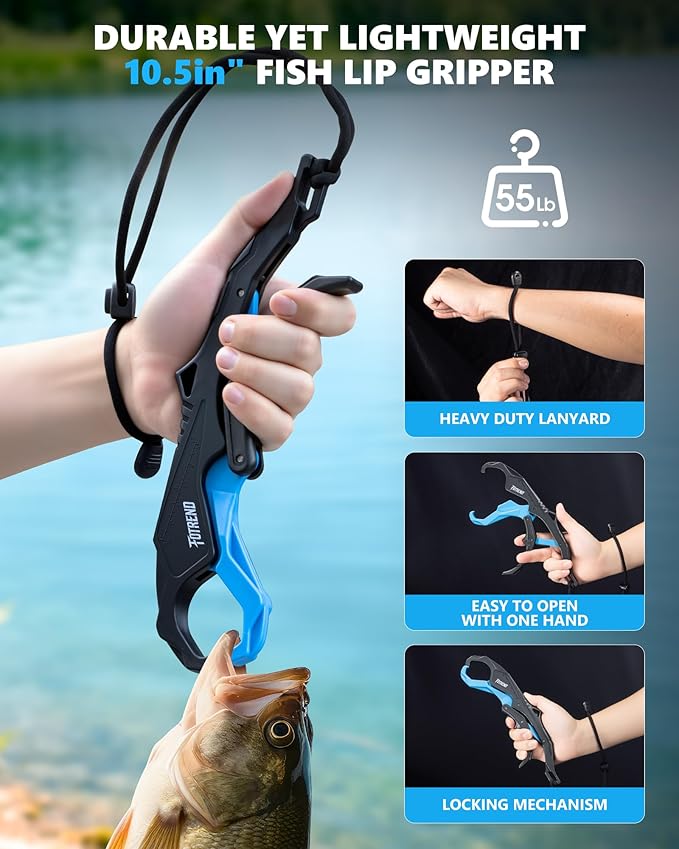 Fishing Tool Kit, Fishing Gear - Fishing Plier with Sheath, Fillet Knife, Fishing Scissors, Fish Lip Gripper, Tool Retractor, Keychain Bottle Opener, Fishing Gifts for Men