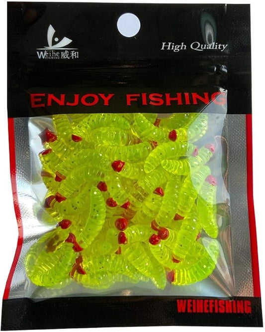 50PCs 2.4cm Maggot Soft Baits, Fresh Water Fishing Bait, Soft Fishing Lures, Bass Fishing Worms, for Lake Fishing Freshwater Saltwater Lake Ice Sea Fishing, Mackerel, Mullet