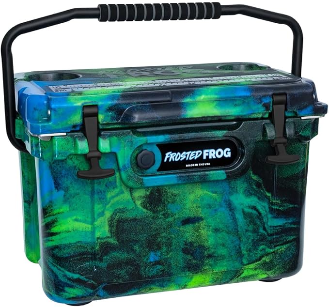 USA Made Frosted Frog Camo 20 Quart Ice Chest Heavy Duty High Performance Roto-Molded Commercial Grade Insulated Cooler