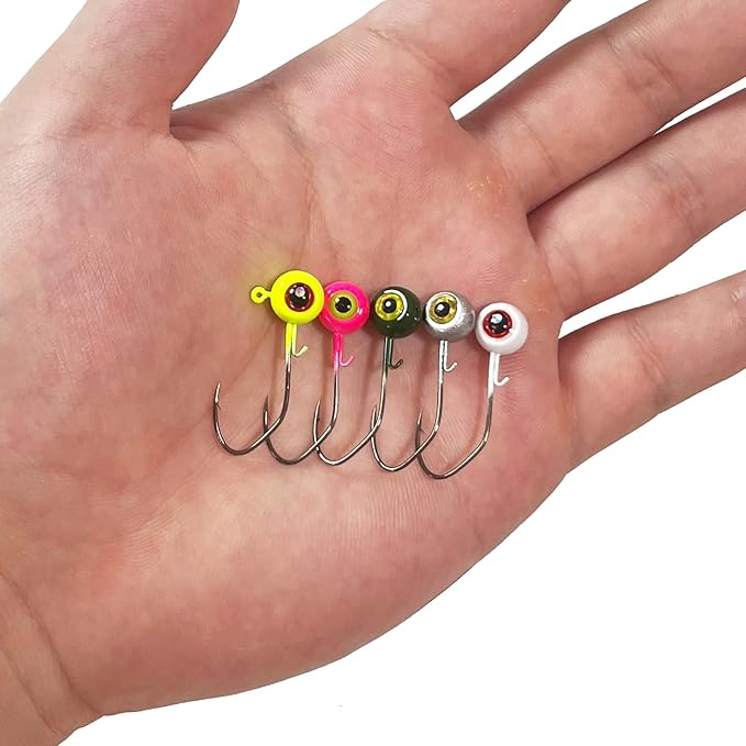 Crappie Jig Heads Kit, 45/50-Pack, 1/32oz, 1/16oz, 1/8oz, 5 Colors Fishing Jigs for Bass, Walleye, Panfish Freshwater Fishing