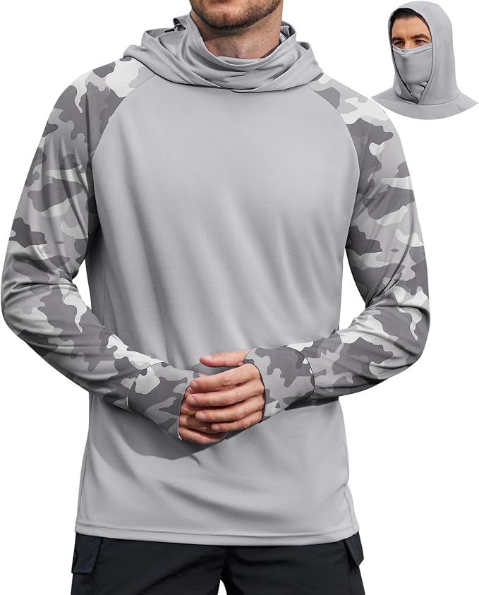 COOFANDY Mens UPF 50+ Sun Protection Hoodie with Mask Lightweight Long Sleeve SPF Fishing Shirts UV Hiking Running Rash Guard