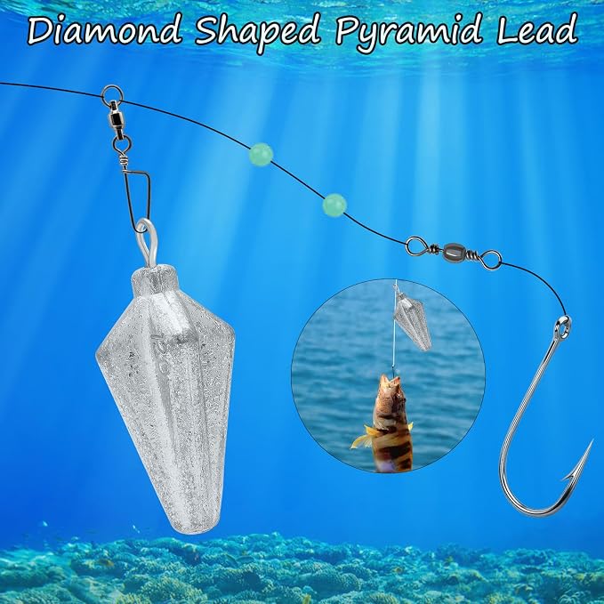 Fishing Pyramid Weights Sinkers Rhombus Quadrangle Lead Triangle Fishing Sinkers Surf Fishing Sinkers for Ocean Saltwater Fishing Casting Gear Tackle 1oz 2oz 3oz 4oz