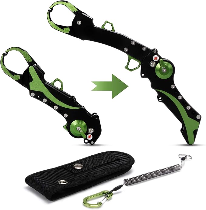 Night Cat Folding Fishing Lip Gripper Grabber Grip with Sheath Foldable Collapsible Fish Holder Control Accessories Portable Lightweight Aluminium Alloy 110lbs Loading Capacity