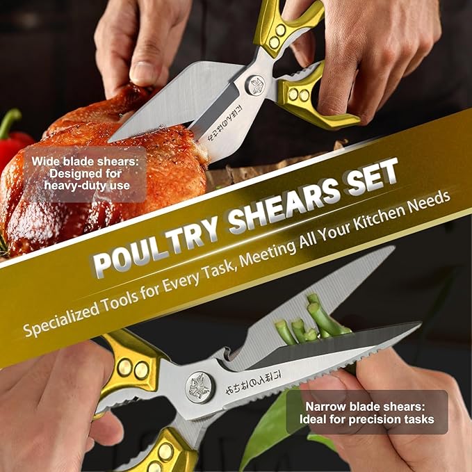 Dream Reach Kitchen Scissors Heavy Duty Kitchen Shears for Food, Meat Scissors Dishwasher Safe, Poultry Shears Set for Turkey, Meat, Seafood, Bone Cutting - Gifts for Men (Golden)