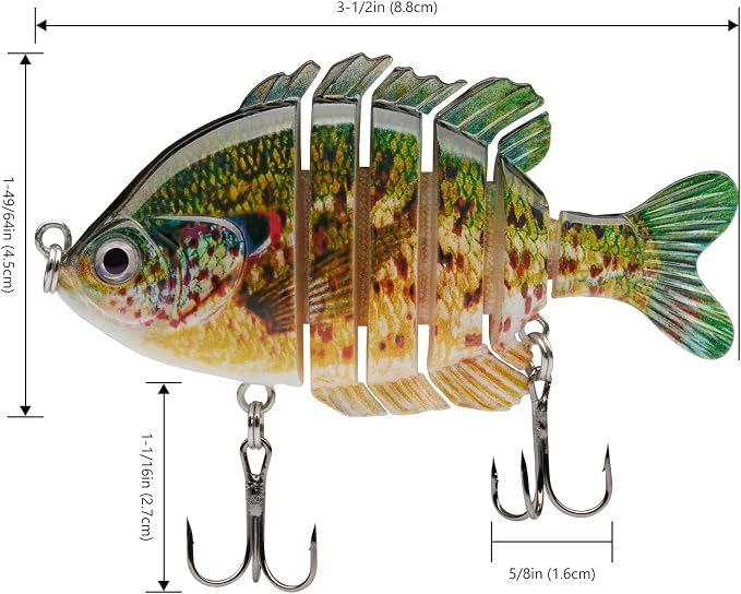 BASSDASH SwimPanfish Multi Jointed Panfish Bluegill Swimbaits Hard Topwater Bass Lures Fishing Lure Crank Saltwater 3.5in/0.85oz