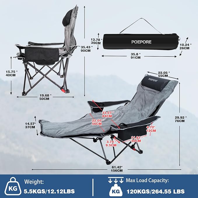 2-Pack Reclining Camping Chair 4 Position with Foot Rest Comfortable for Adults 265Ibs Folding Lounger Mesh Beach Chair with Cooler Bag,Cotton Cushion and Cup Holder for Outdoor Patio