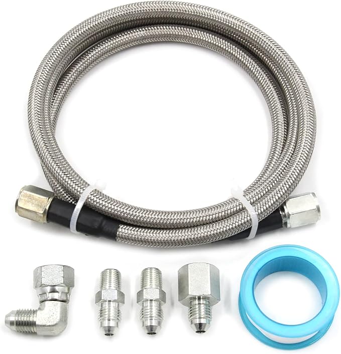 Steel Braided Turbo Oil Feed Line -4AN, Pressure Stainless Remote Turbocharger Sensor Teflon 4 AN Gauge Line Kit (36 inch)