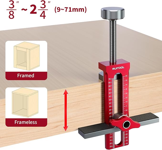 RUITOOL Upgrade 3-in-1 Cabinet Door Mounting Jig with Support Base, Installation Tool for Frameless or Face Frame Cabinet Doors, Adjustable Aluminium Alloy Hardware Jig for Wall and Base Cabinets