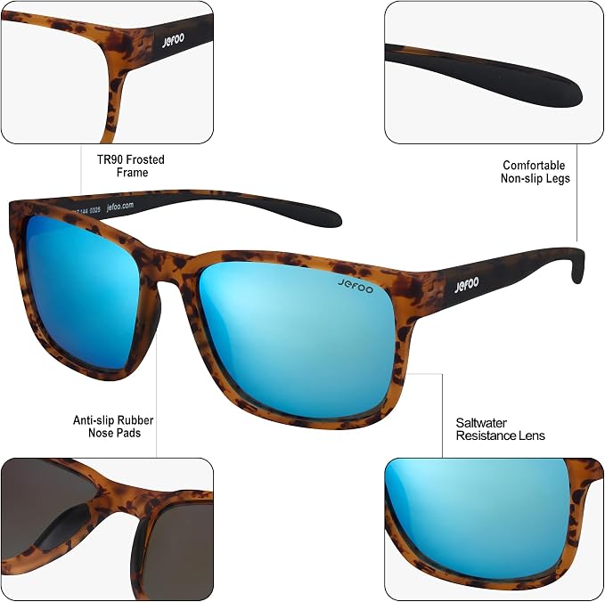 Jefoo Polarized Fishing Sunglasses for Men Women Kayaking Surfing Driving Lightweight Sports Sun Glasses UV Protection