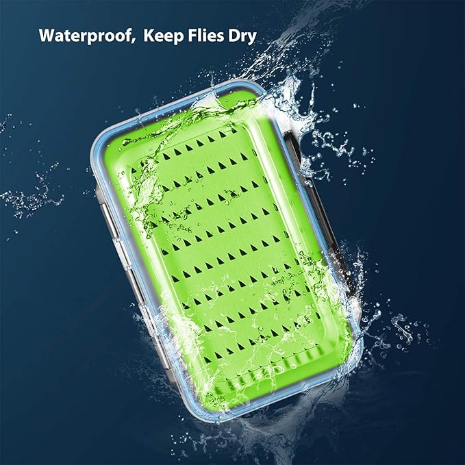 Gonex Fly Boxes for Fly Fishing Jig Boxes Two-Sided Waterproof Lightweight Fly Fishing Box Easy Grip Transparent Lid Fly Fishing Lures Box, 5.9"x 3.8"x 1.77", Green