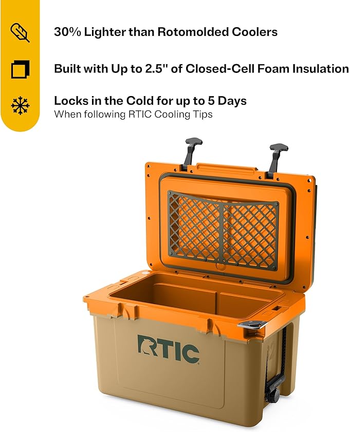 RTIC Ultra-Light 32 Quart Lightweight Hard Cooler, Insulated Portable Ice Chest 13 lbs, 48-Can Capacity, 5-Day Ice Retention, for Camping, Fishing, Beach, Boat, Picnic, Day Trip