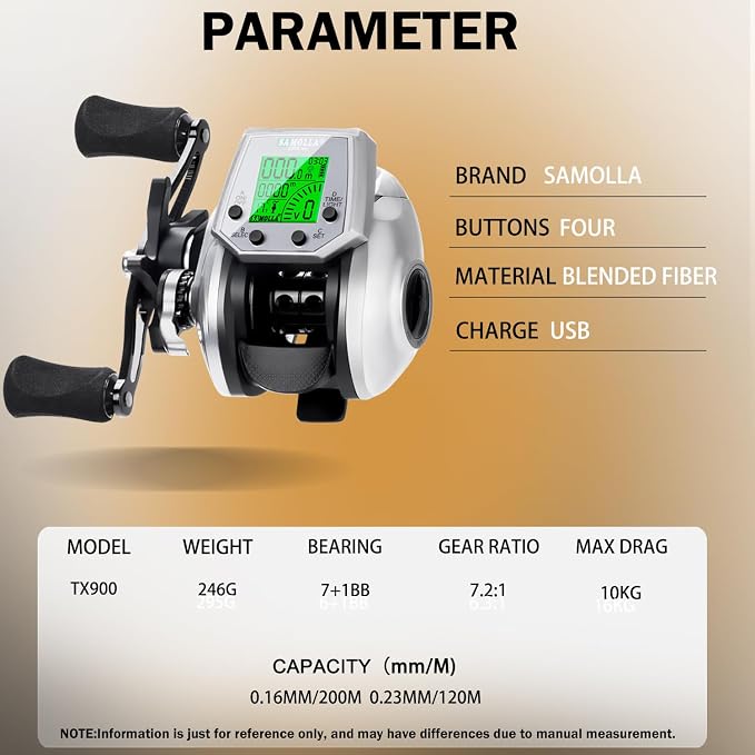 Digital Baitcasting Fishing Reel with LCD Display 8oz Ultralight 7+1 BB Electric Baitcaster Reel 22 LB Max Drag 7.2:1 Gear Ratio Left/Right Handed Compact Design for Freshwater Saltwater TX900