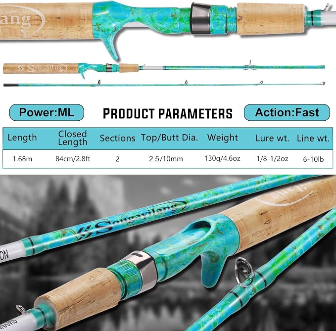 Sougayilang Fishing Rods Ultra Light Rods 2 Pieces Cork Handle Spinning &Baitcasting Rod for Trout Crappie -5'6"