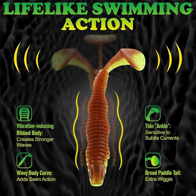 LUCKYFISHING Paddle Tail Swimbaits 10/16/20 PCS Fishing Lures Soft Plastic Lures for Trout Crappie Walleye Soft Baits for Bass Fishing Freshwater Saltwater 4.1/3.5/3/2.5 Inch