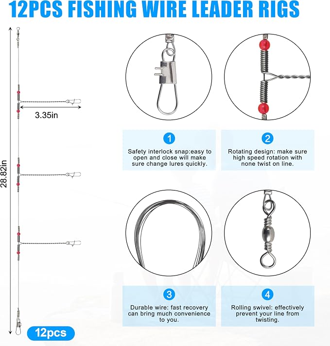 Saltwater Surf Fishing Tackle Kit - Saltwater Surf Fishing Rigs Bottom Rigs Include Fishing Leader Rigs Pyramid Sinkers Bass Casting Sinker Circle Hooks for Striped Bass Red Drum Flounder