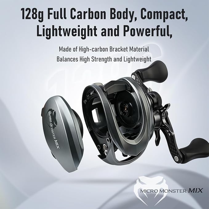 KINGDOM BFS Reel – 1/16 oz Ultralight Casting, Only 128g (4.5 oz) Carbon Fiber Frame, Micro Monster Mix, CSB Anti-Backlash, Shallow Spool, 7.6:1 – Trout Bass Panfish Finesse Fishing