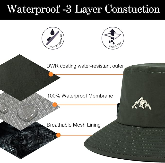 TOP-EX L/XL/XXL UV50+ Waterproof Bucket Sun Hat for Fishing Golf Hiking All-Weather Outdoor Rain Hat Stiff Brim