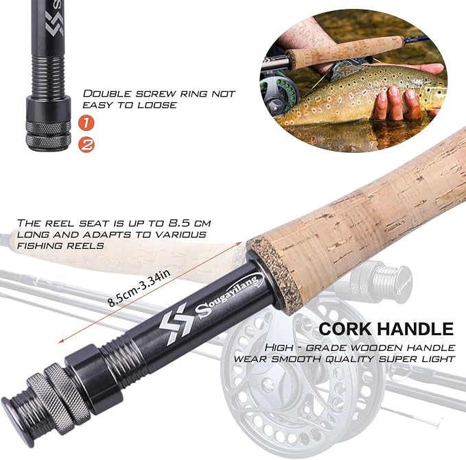Sougayilang Fly Fishing Rod and Reel Combo, 4 Pieces Ultra Lightweight Portable Fly Rod and CNC Machined Aluminum Alloy Reel Complete Starter Package with Rod Bag