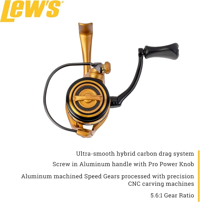 Lew’s Custom Pro 100 Spinning Reel, Size 100 Reel, 10+1 Bearings, 5.2:1 Gear Ratio, Aluminum Frame and Sideplate, Aluminum Speed Gears