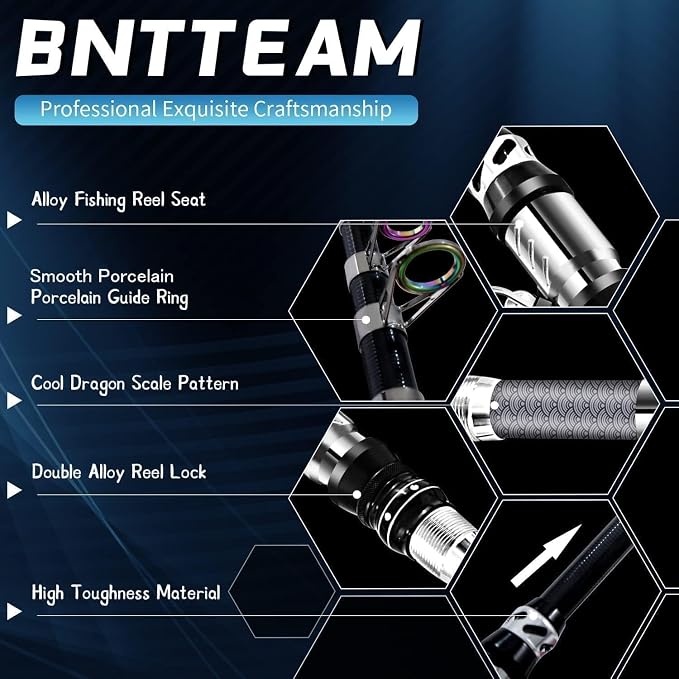 Portable Fishing Spinning Rod and Reel Combo Set Carbon Fiber Fluorescent Rod Tip, with Fishing Lures Line Carrier Bag Kits for Travel Surf Saltwater Freshwater