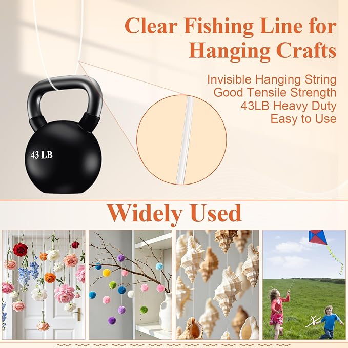 Clear Fishing Line 656FT, Invisible Monofilament Fishing Line Wire, Strong Nylon Fishing Wire for Fishing & Crafts, Clear Hanging String for Balloon Garland, Decorations, DIY Projects