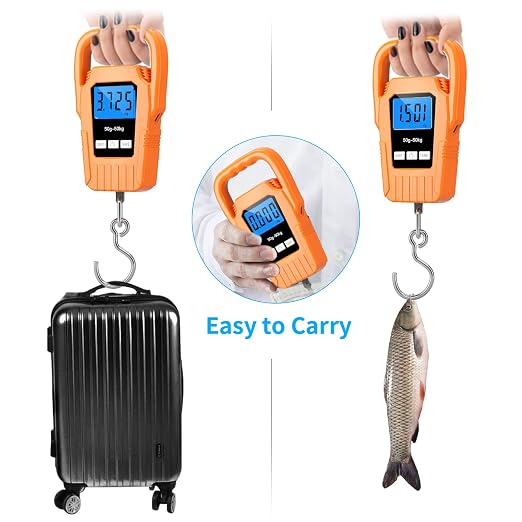 SKEAP Digital Fish Scale Hanging Scale Fishing Scale,110lb/50kg Luggage Scale,Upgrade Large Handle & Backlit LCD Display, Electronic Balance Digital Fishing Postal Scale,Orange,Fishing Gifts for Men