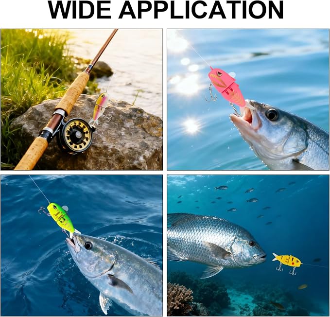 Popper Top Water Fishing Lure: Whopper Fishing Lures with Floating Rotating Tail Barb Treble Hooks Saltwater Freshwater for Bass