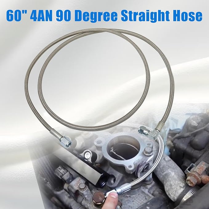 GXARTS 60" Billet Steel Braided Turbo Oil Feed Line Length 4AN 90 Degree Straight Hose Straight PTFE line straight Hose End Pressure Stainless Remote Turbocharger 551871