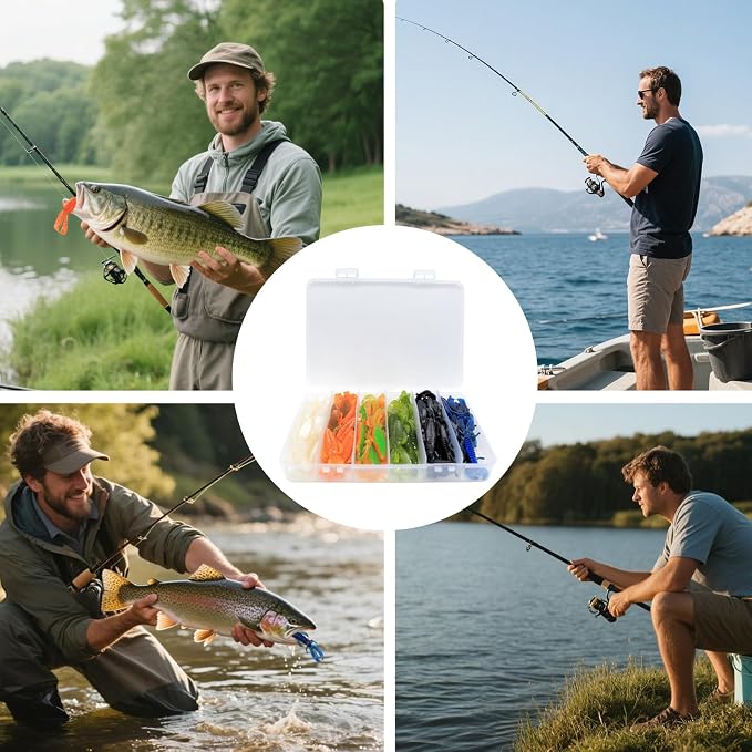 Soft Fishing Lures Set - 20pcs/50pcs/60pcs Floating Worm Baits for Freshwater & Saltwater, Lifelike Slow-Sinking Design, Ideal for Bass Fishing