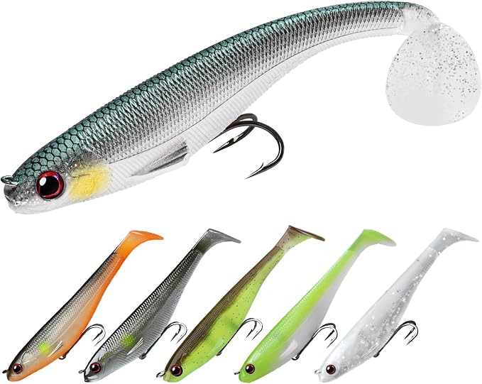TRUSCEND Shadtale Easy Catch Soft Fishing Lures, Unique Vibration and Action for Various Rigs, Paddle Tail Swimbaits Trailer for Bass, Trout, Crappie, Walleye, Redfish, Saltwater & Freshwater Fishing
