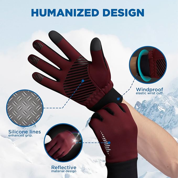 SIMARI Winter Gloves for Women Men - Cold Weather Thermal Touch Screen Ski Snow Glove Liners, Non-Slip Palm & Warm Fleece Lined, for Running Cycling Driving Hiking Walking Sports Outdoor Texting Work