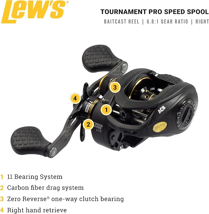 Lew's Tournament Pro LFS Speed Spool Baitcast Fishing Reel, Aluminum Frame, Premium 11 Stainless Steel Ball Bearings