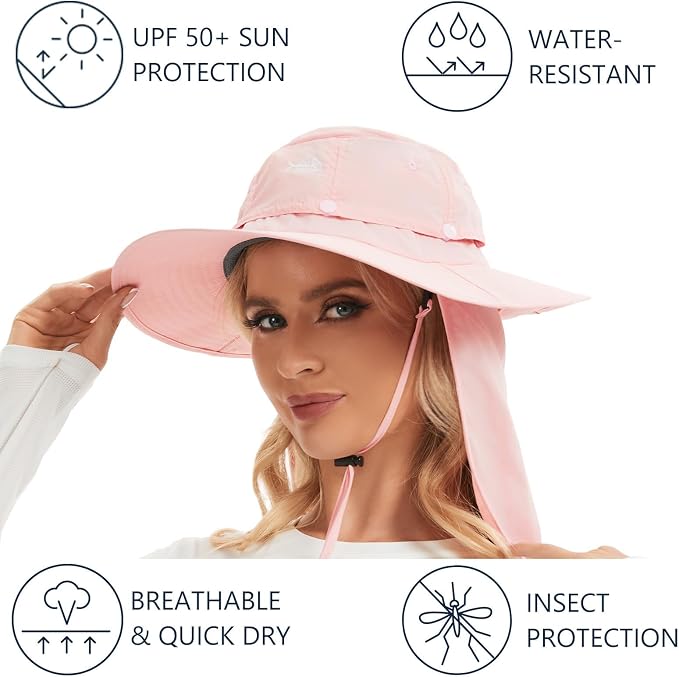 BASSDASH UPF 50+ Mosquito Sun Hat with Hidden Head Net and Neck Flap for Men Women Outdoor Fishing Hiking Camping