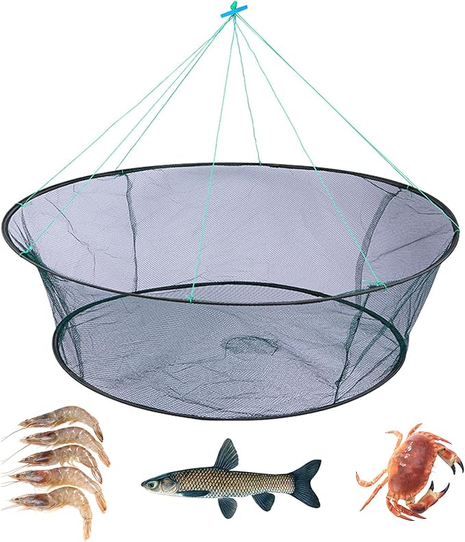 Foldable Fishing Net, Nylon Minnow Trap Crab Trap Crab Net, Drop Net for Pier Fishing, Drop Nets for Pulling Up Fish with Rope, Portable Bridge Fishing Nets for Minnows Crawfish Shrimp