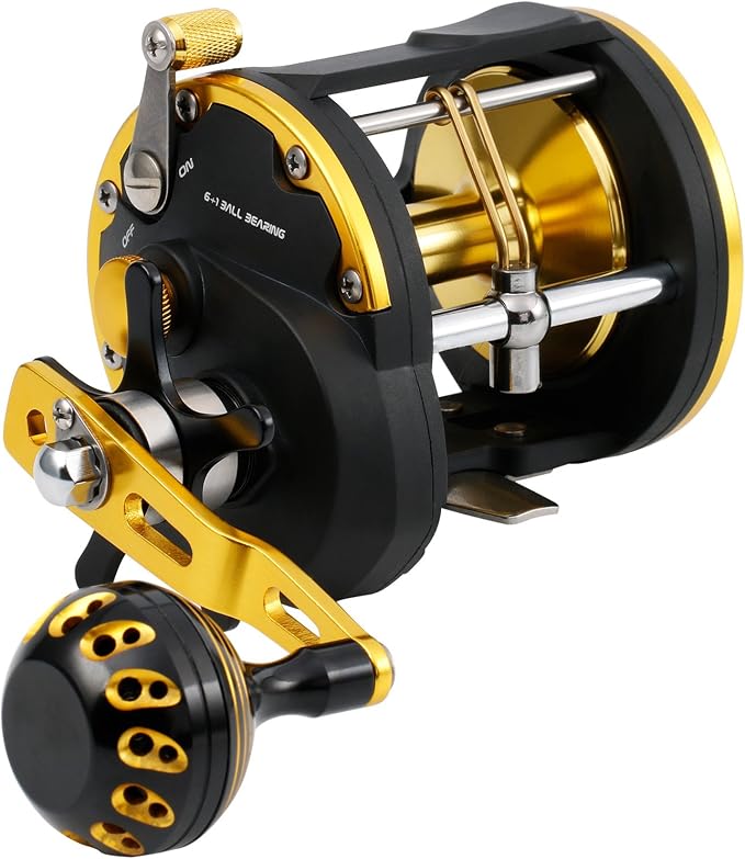 Burning Shark Trolling Reel Saltwater Level Wind Reels, Drag Reels Boat Fishing Ocean Fishing for Sea Bass Grouper Salmon