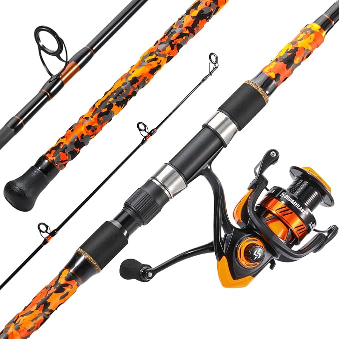 Sougayilang 3 Piece Surf Fishing Rod Combo Medium/Heavy Travel Spinning Rod with 5000 Size Reel Baitfeeder Combo(9'/10'/11'12')