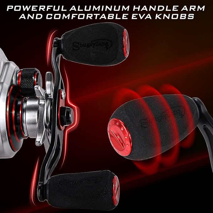 Sougayilang Baitcasting Reel – Lightweight Graphite Frame – 9 + 1 Anti-Reverse Ball Bearings, 8.0:1 High-Speed Gear Ratio Fishing Reel