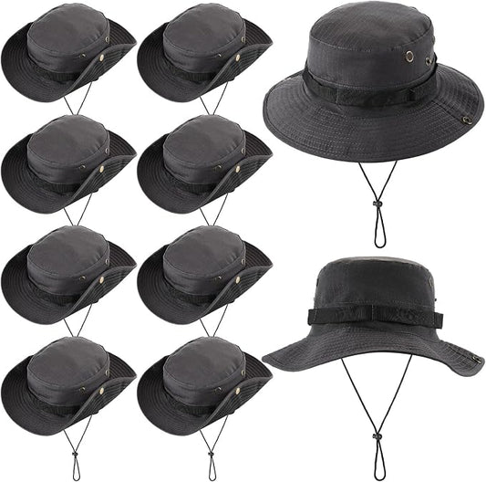Xtinmee 10 Pcs Bucket Hat Bulk Safari Hat Wide Brim Boonie Hiking Fishing with Chin Strap for Women Men Adult Summer