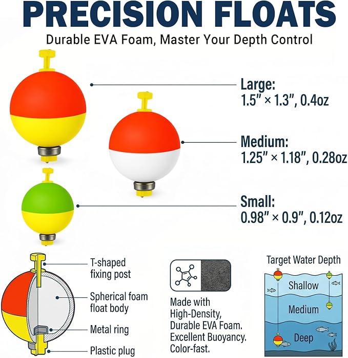 15pcs/16pcs Fishing Float Bobbers Set - ABS & Foam Material, Weighted Design, Multiple Sizes & Vibrant Colors, High-Visibility Tackle Accessories for Freshwater & Saltwater Angling