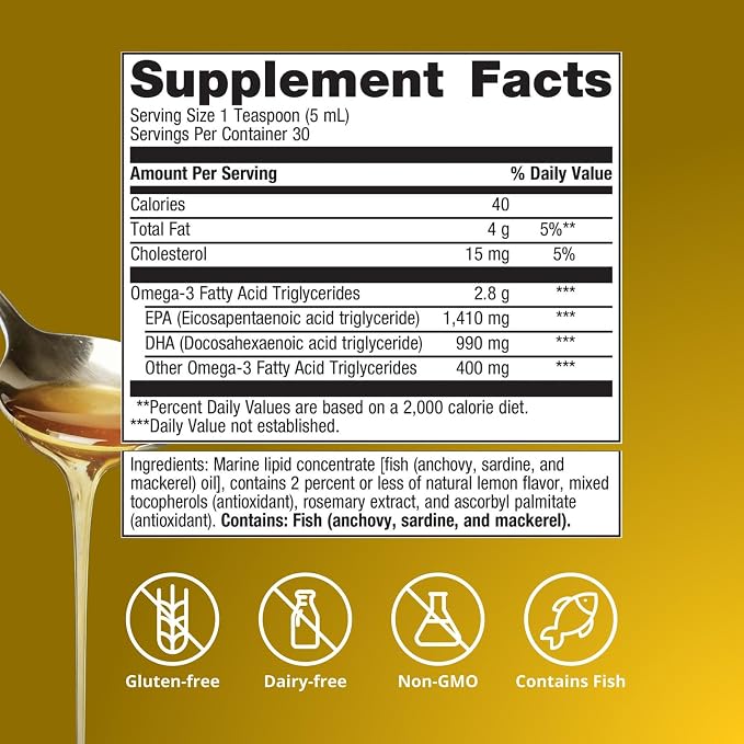 Metagenics OmegaGenics EPA-DHA 2400 mg - High Potency Liquid Fish Oil Supplement for Heart Health & Immune Support* - Sustainably Sourced - Lemon Flavor - Non-GMO & Gluten-Free - 30 Servings