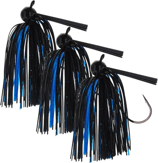 Reaction Tackle Football Jigs for Bass Fishing - Weedless Bait Design/Foot Ball Jig Head/Fishing Lures and Silicone Skirt - Also Pike, Walleye and Muskie and More (3-Pack)