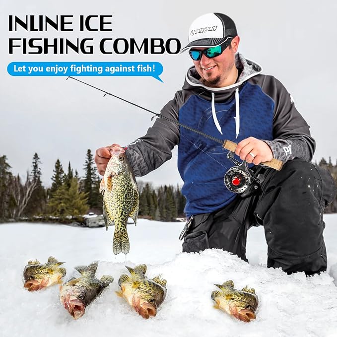 QualyQualy Ice Fishing Rod and Reel Combo 24 inch M/ML Inline Ice Fishing Combos 2 Different Tips for Walleye Perch Panfish and Trout