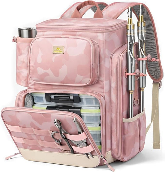 MATEIN Pro Fishing Backpack with 4 Tackle Boxes, 3600 Tackle Box Backpack with Rod Holder, Large Side Gear Storage & Cooler