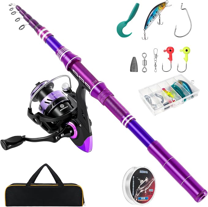 Carbon Fiber Fishing Rod and Reel Combos, Portable Telescopic Fishing Pole with Spinning Reel, Travel Bag for Saltwater Freshwater
