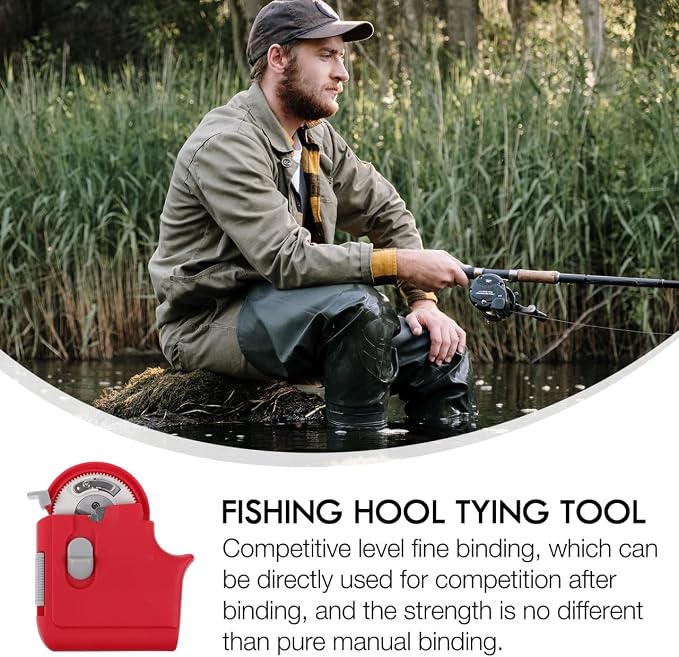 Electric Fishing Hook Tier Automatic Knot Tying Tool Red Machine for Tackle Battery Operated 3.34X2.75X0.59In